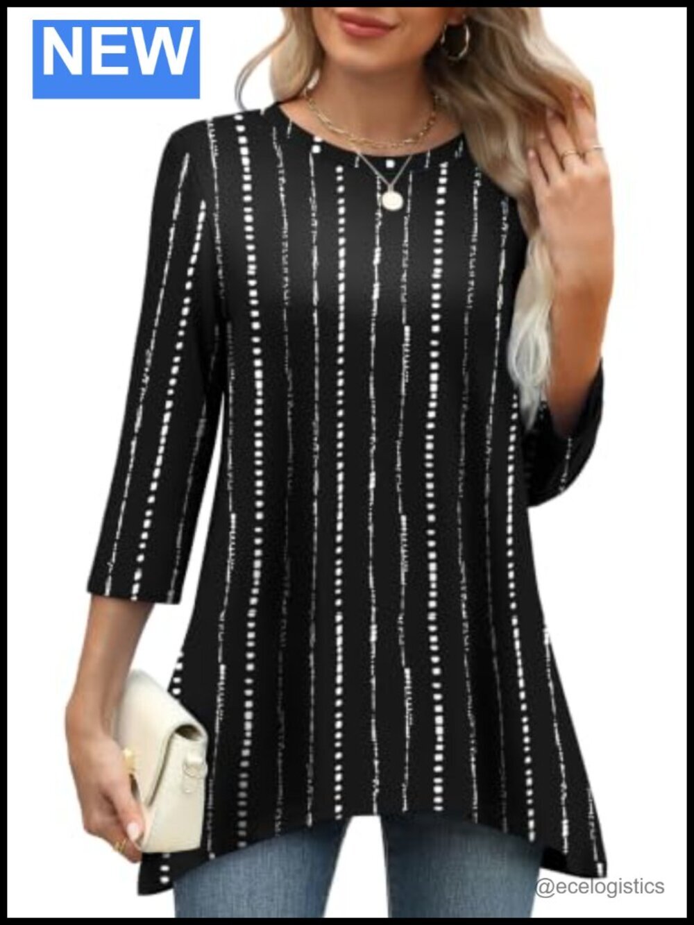 Tunic Tops for Women Loose Fit 3/4 Sleeve Asymmetrical Hem Dressy Tops S-4XL